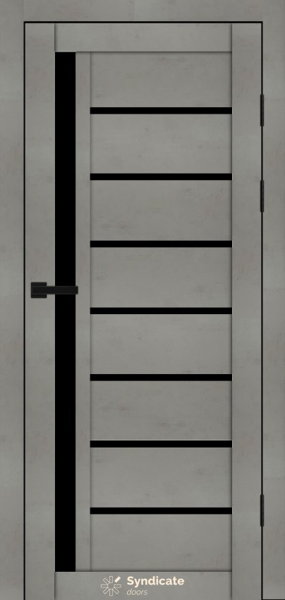 Двери Syndicat Doors PVC 101 Бетон светлый чёрное стекло
